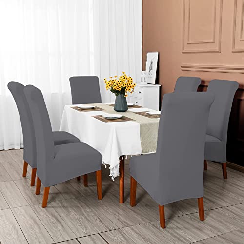 CMAKER High Back Chair Covers Stretch Spandex Fabric Chair Slipcover Seat Cover for Home Washable Removable Parsons Chair Protector Dining Room Kitchen Hotel,Set of 2,Gray - Image 2