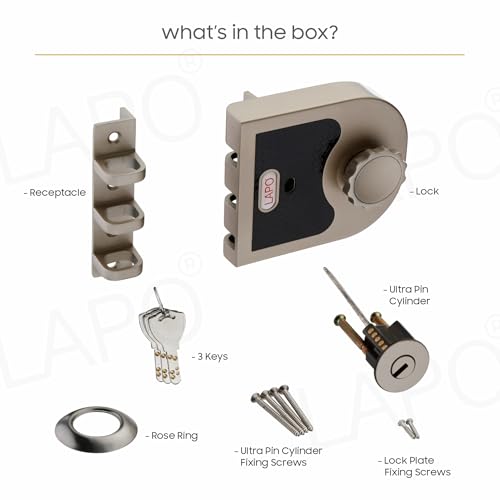 Image of LAPO Plum Lock, Vertibolt Ultra XL+, Deadbolt for Main Door, Left /Right-Handed Door, Inside Opening Door Lock with Reversible Lever Knob, Works with Single & Double Door, 3 Keys,Matt Finish