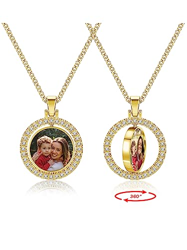 PiercingJ Customized Double-Side Photo Necklace Custom Picture Pendant Chain Personalized Cubic Zirconia Hip Hop Jewelry Gift for Men Women with Gift Box4