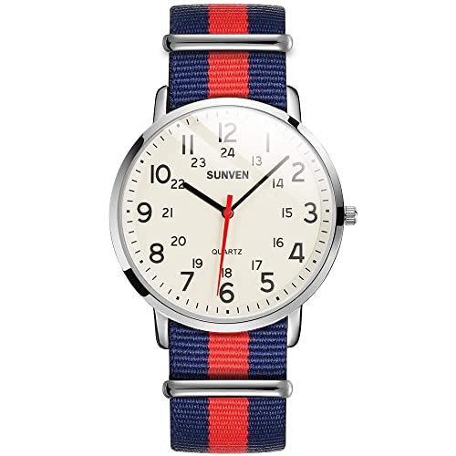 SUNVEN White Watches for Men Ultra-Thin Quartz Wrist Watches Waterproof with Nylon Strap