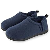Snug Leaves Men's Faux Wool Slippers Comfy Warm Winter House Shoes with Elastic Gores Oxford Blue, 10-11 UK