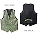 HISDERN Sage Green Vest and Tie Sets for Men Paisley Floral Jacquard Necktie Pocket Square 3PCS Casual Business Vests Waistcoat for Suit or Tuxedo