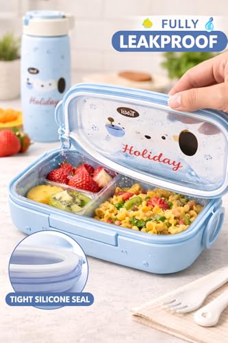 Image of Cartoon Kids Stainless Steel Lunch Box Set with Water Bottle | Leakproof BPA-Free School Tiffin Combo | Durable Food Storage Container for Boys & Girls (with Bottle Steel 01)