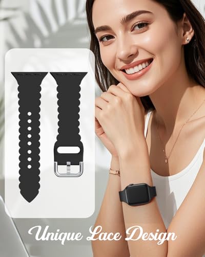 Sunnywoo Lace Sport Silicone Band Compatible with Apple Watch 38mm 40mm 41mm 42mm 44mm 45mm 46mm 49mm for Women, Soft Wristband Waterproof Replacement for iWatch Series Ultra 10 9 8 SE 7 6 5 4 3 2 1