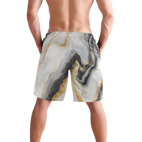 Black White Gold Marble Men's Swim Trunks Quick Dry Novelty Beach Shorts Swimming Board Shorts with Pockets3