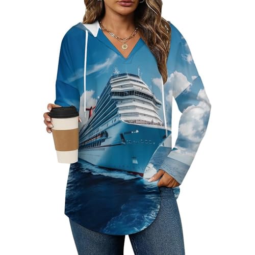 Big Carnival-Cruise Ship Hoodies for Women V Neck Pullover Sweatshirts Long Sleeve Shirts Fashion Tops
