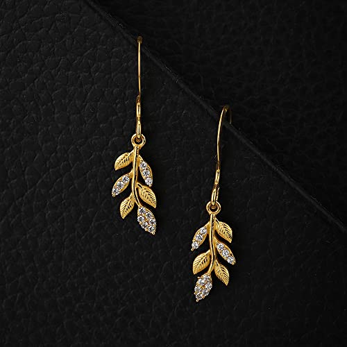 Image of Carlton London Women's Gold-Plated Leaf Shaped Drop Earrings FJE3617