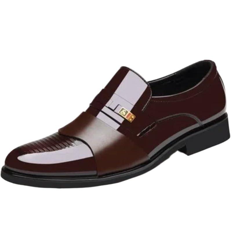 Formal Shoes Dress Oxford for Men Slip On Round Cap Toe Patent Leather PU Low Top Non Slip Rubber Sole Casual