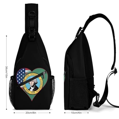 U.S.A. State of Washington Flag Heart Crossbody Sling Backpack Casual Chest Bag Fanny Pack for Women Men Travel Hiking2