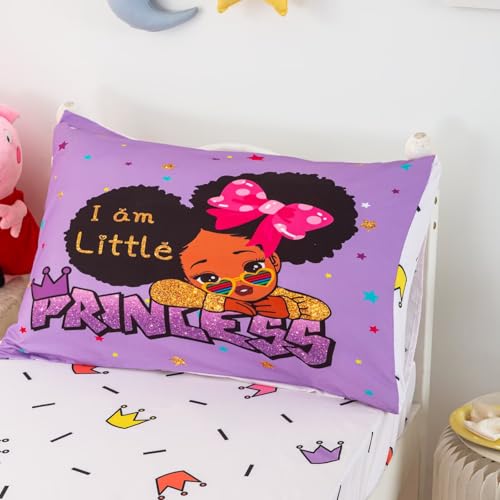 Image of 4 Piece Toddler Bedding Set for Girls,Toddler Black Girl Magic Comforter Set,Black Princess Toddler Bed Comforter Set Includes Comforter, Flat Sheet,Fitted Sheet,Pillowcase