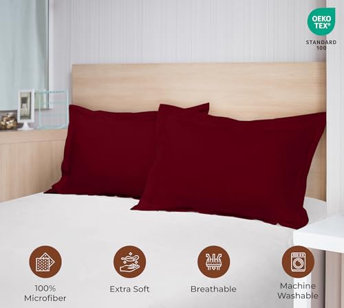 Image of Royale Linens Pillow Shams 2 Pack Standard Size 20x26 Inch - 1800 Microfiber - Bed Pillow Shams, Wrinkle Resistant Super Soft and Cozy - Back Overlap Closure - Oxford Pillowcase (Standard, Burgundy)