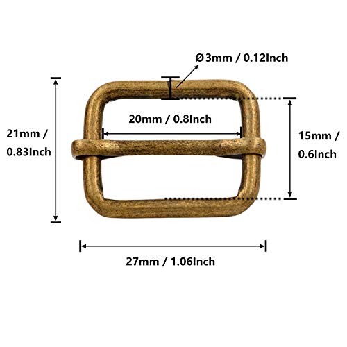 BIKICOCO Metal Slide Adjuster Buckle Tri-Glides with Movable Center Bar, for Straps 3/4 x 5/8 Inch, Bronze, Pack of 50 - Image 2