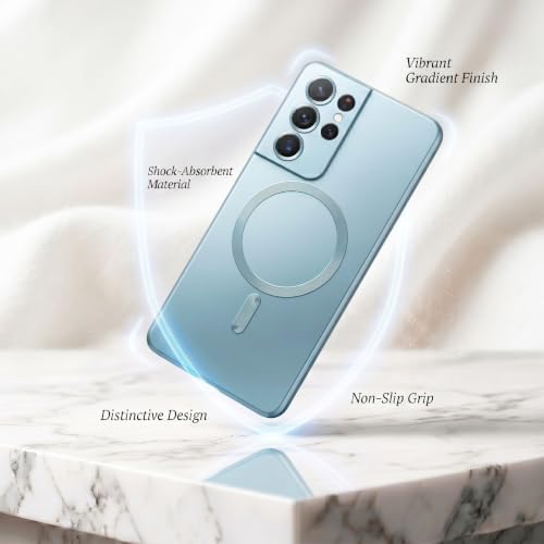 Image of amazon basics Premium Mag-Safe Case for Samsung Galaxy S21 Ultra | Shockproof & Anti-Scratch Cover | Soft Silicone with Wireless Charging | Camera Lens Guard - Blue