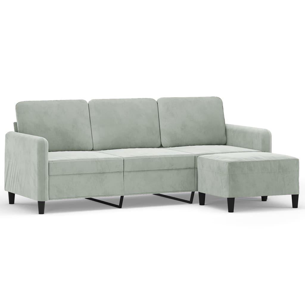 Sofá de 3 plazas con Taburete de Terciopelo Gris Claro 180 cm, Sofa 3 plazas
