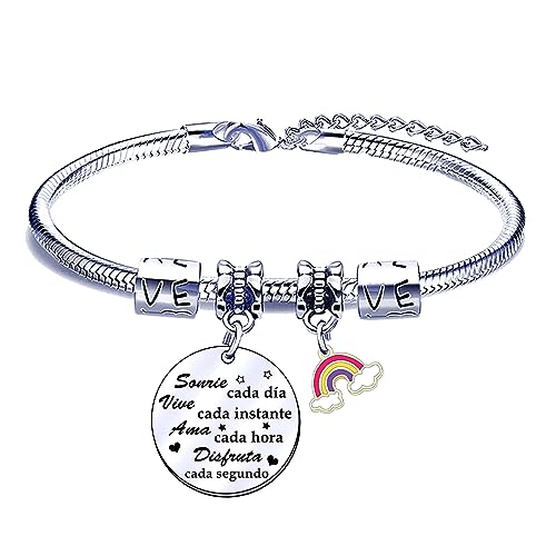 POIUYTRE Pulseras Mujer Regalos Inspiradores Mujer Regalo Mujer - SONRIE CADA DIA VIVE CADA INSTANTE - Regalo Cumpleaños Mujer Pulseras para Amiga Hermana Hija Hijo, Plata