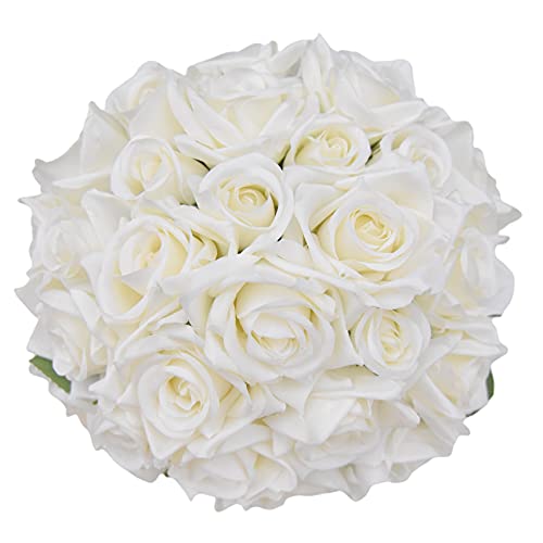 Dayang Artificial Rose Flowers 2 Bouquets Real Touch Silk Fake Rose Flowers Bridal Wedding Bouquets for Wedding Party Office Table Vase Home Decor