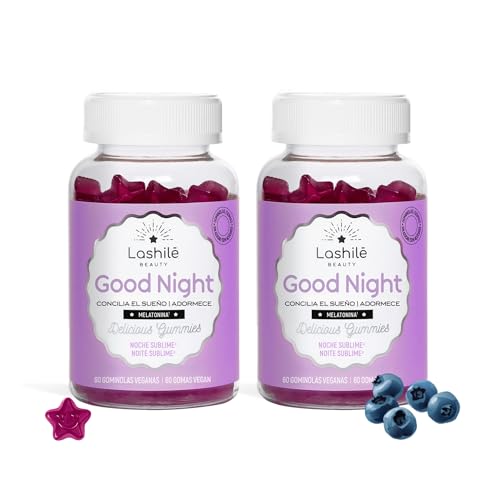 Lashilé Beauty - Complementos Alimenticios - Para conciliar el sueño más rápido - Good Night - 2 meses - 120 Gummies - Fabricado en Francia - Vitamina B6, Melatonina, Pasiflora, L-Teanina