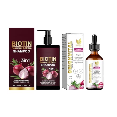 3 in1 Champú con Extracto de Cebolla Roja + Aceite Esencial para el Cuidado del Cabello, Volumising Shampoo, Anti-Hair Loss, Itchy Scalp & Strengthening, Apto para Todo Tipo de Cabello