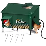 Extra Large Size Heated Cat House for Outside Winter,Weatherproof Outdoor Cat Shelter with Safe Escape Door and Roof Window, Insulated & Elevated Warm Cat Shelter for Feral Cat Multiple Stray Kitty