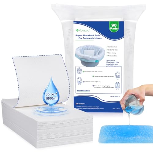 90 Pcs Commode Absorbent Pads for Bedside Toilet Chair Bucket Commode Liners Pads Disposable Bedside Commode Pads with Absorbent Gel Portable Toilet Pads for Medical Care