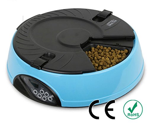 Automatic Pet Feeder PYRUS Pet Feeder Separate Compartments Food Trays Secure Locked Programmed Feeder for Pets (Blue)