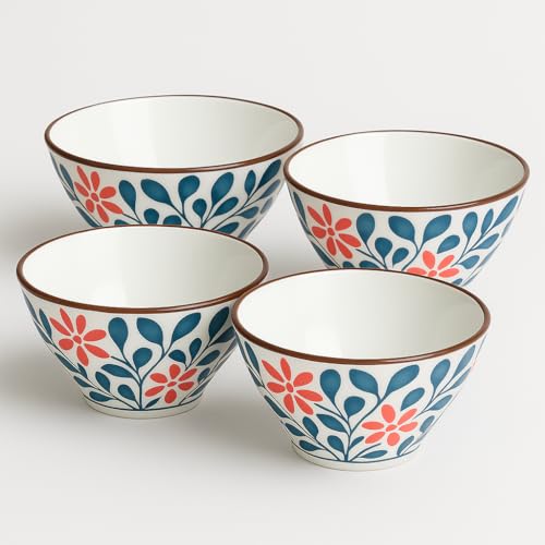 Image of YELONA Japanese Style Ceramic Bowls - 4.8 Inch (300ml), Set of 4 - Floral Design Rice /Noodle Bowls - Microwave & Dishwasher Safe, Ideal for Gifting Choice