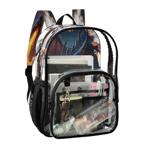 Fire Breathing Dragon Clear Backpack Heavy Duty See Through Transparent PVC BookBag for Kids Boy Girl School Work2