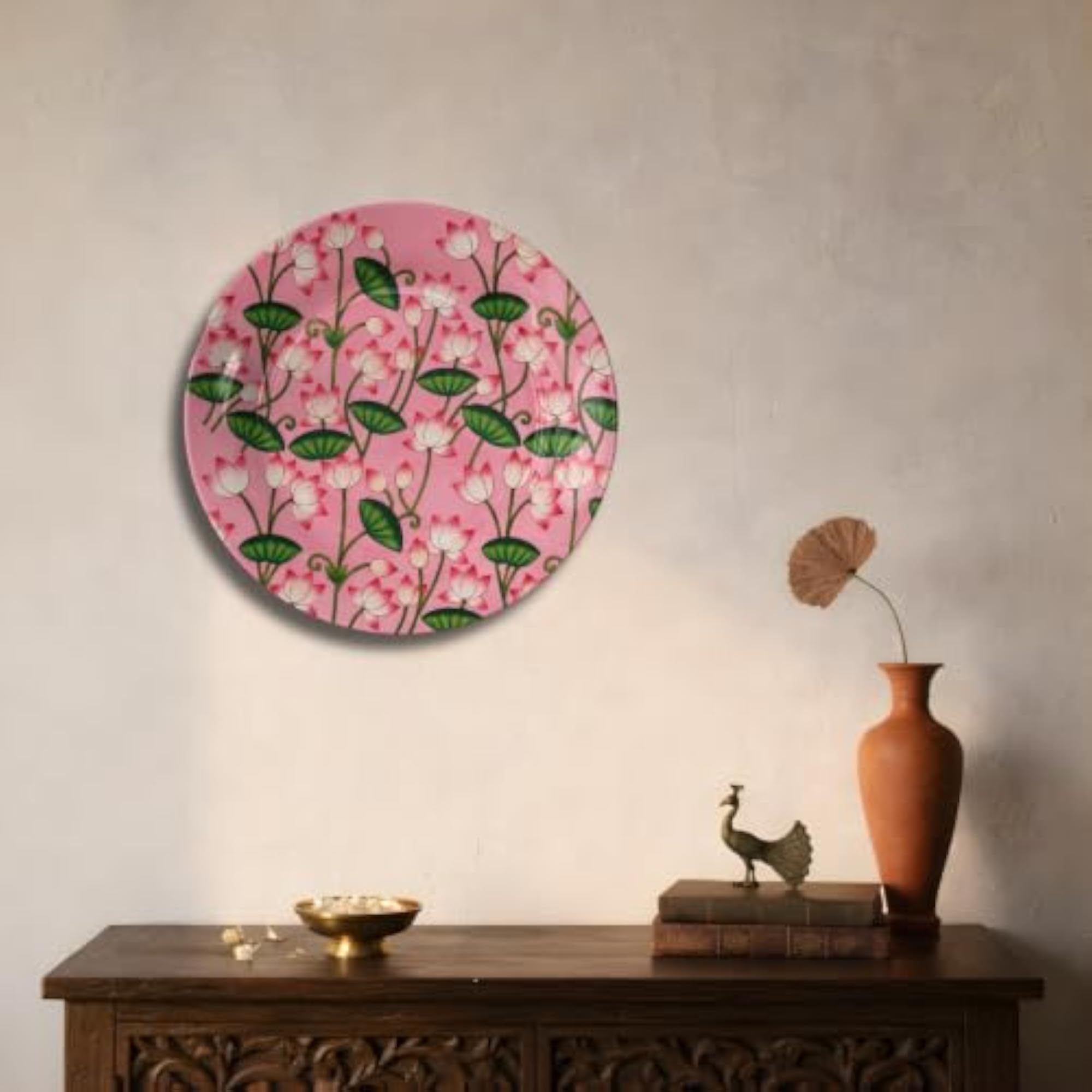 Pink Lotus Ceramic Art Plate for Wall Decor