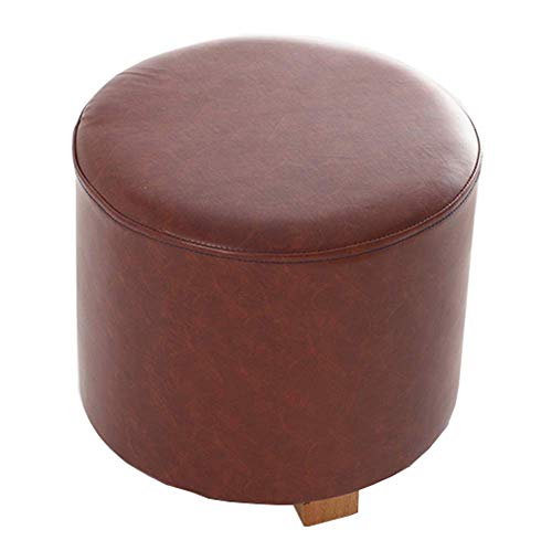 Taburete de cuero artificial marrón de madera maciza para el hogar, cocina, dormitorio, sala de estar, ocio, antideslizante, conveniente, 31 x 35 cm