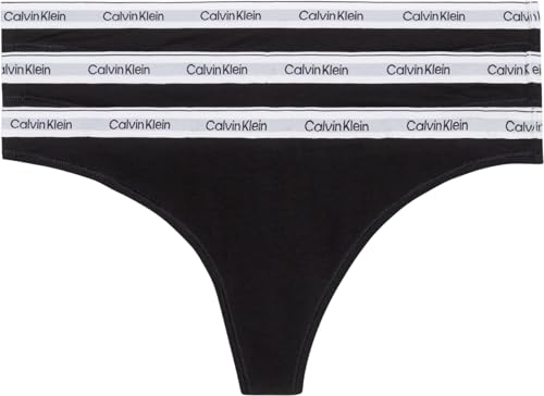 Calvin Klein Strings Femme Lot de 3 Modern Logo Tangas, Noir (Black/Black/Black), M