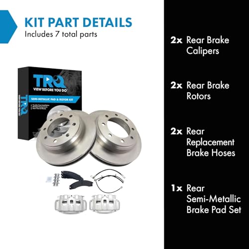 Image of TRQ Rear Brake Pad & Rotor Kit Semi-Metallic Compatible with 2008-2019 Ford E-350 Super Duty