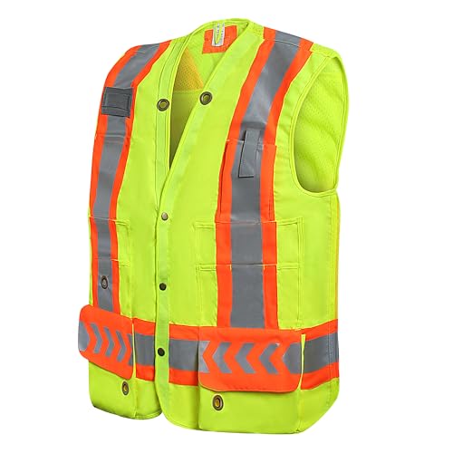 LOHASTAR Surveyor Safety Vest Reflective for Men Class 2 Safety Vests with Pockets Heavy Duty High Visibility Construction Work Vest（SV6165-4X/5X Yellow）