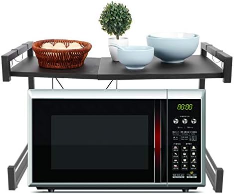 VIIROUD Mikrowellenregal Aus Stahl - 2-stöckiger Küchenorganizer Mit Haken 57x38x38cm