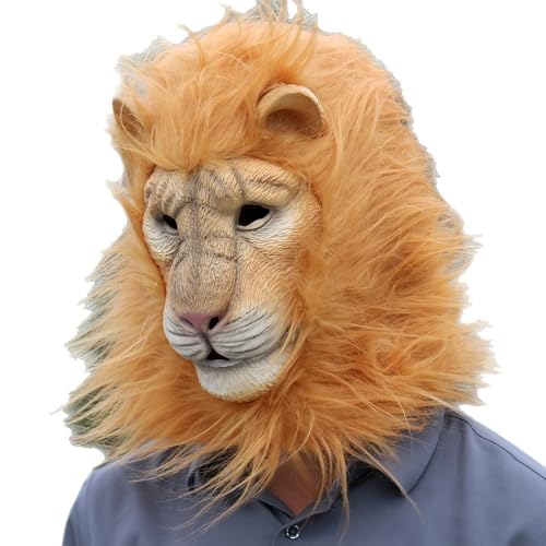 Générique Masque Réaliste En Latex À Tête Complète En Fausse Fourrure De Lion - Masque Animal De Nouveauté Amusant Pour Adultes Halloween Mascarade Carnaval Fête...