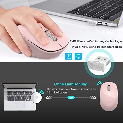 LeadsaiL Maus Kabellos, 2.4G Wireless Maus Leise mit USB Empfänger, 1600 DPI Optical Tracking, 3 Tasten Mäuse, Für Links- und Rechtshänder, Kompatibel mit PC, Mac, Laptop, Windows - Rosa – Bild 3