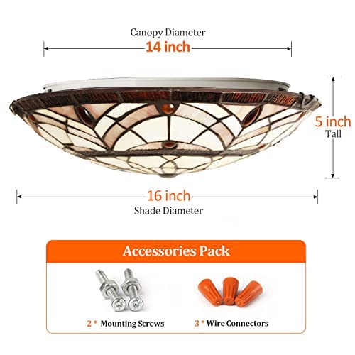 Artzone Tiffany Ceiling Lights, Stained Glass Ceiling Light 3-Lights 16 Inch Tiffany Flush Mount Ceiling Light Fixture For Bedroom Dining Living Room Entryway Foyer thumb #4