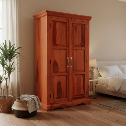 Image of APRODZ Mojo Sheesham Wood Two Door Wardrobe (Sheesham Wood - Honey)
