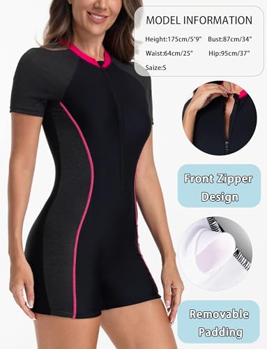 FEOYA Women's One Piece Short Sleeve Swimsuit Rash Guard Bathing Suit Boyleg Bottom UPF 50+ Surfing Swimwear4