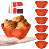 Silicone Banneton, Sourdough Bread Baskets (Set of 6, 5 Inch), Round Proofing Bread Bowls with Starter Kit, Bread Making Baking Supplies