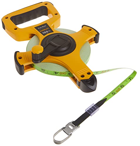 Image of Komelon 8811 Fast Back Open Reel Long Tape Measure with Double Nylon Coated Fiberglass Blade 100-Feet by 1 /2-Inch, Yellow,White