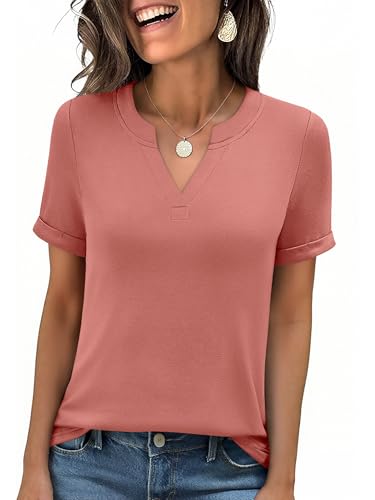 Image of ANRABESS Womens Short Sleeve V Neck Tops Summer Casual T-Shirts Blouses 2026 Spring Trendy Beach Vacation Clothes