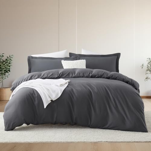 Hearth & Harbor Queen Comforter Set Dark Grey, 8 Pieces Double Brushed Bedding Set, All Season Bed Set with Comforter, Duvet Cover, Sheets, Pillowcases & Shams