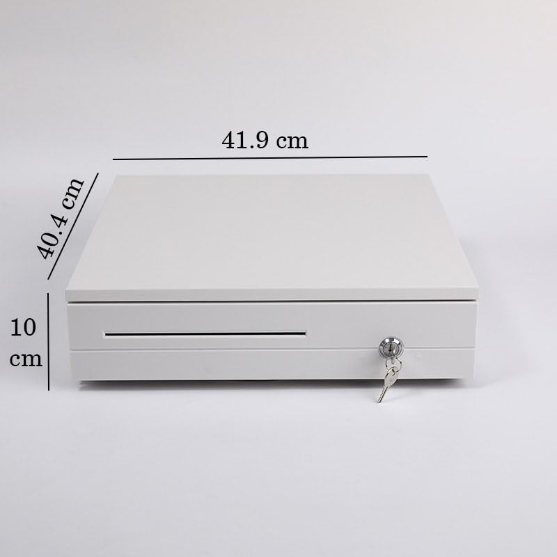 Image of RONTENO Cash Box Metal Cash Register Drawer 3 Coin Money Storage Box Tray With Removable Coin Tray And Key-Lock Cash Drawer For Shop, 1Pc (White Color)