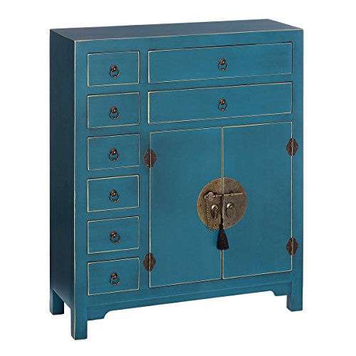 LOLAhome Cómoda Azul de Madera con 8 cajones y 2 Puertas de 90x73x26 cm