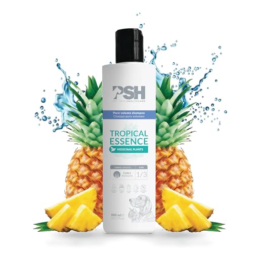 PSH Curly Tropical Shampoo - Champú para Perros y Gatos con Extractos de Plantas Medicinales - Hidratación, Volumen y Limpieza Profunda - Ideal para Mantos Rizados y Cordados - 300 ml