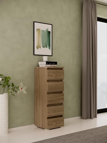 Linea Azzurra Settimino 45 in Legno Nobilitato Melaminico Cassettiera con 5 Cassetti con Guide Metalliche 127x47x40 Made in Italy per Camera da Letto, Soggiorno, Ingresso, Ufficio, Bagno