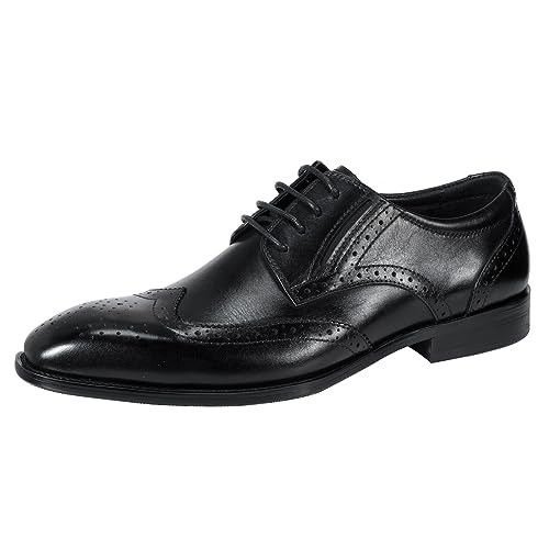 YFFUSHI Chaussures Homme Oxford en Cuir Veau Pleine Fleur Tannage Végétal Richelieu Bout Pointu Élégant pour Bureau, Noir, 44