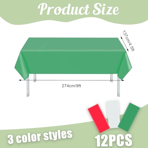 Image of CIEOVO 12 Pcs Plastic Tablecloths, Disposable Rectangle Red White Green 54 x 108 Inch Waterproof Table Covers for Christmas Birthday Party Festival Party Decorations