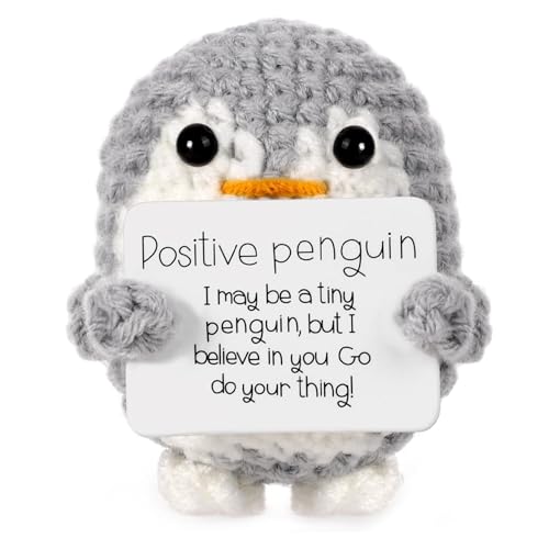 Image of Cute Emotional Support Crochet Toys Handmade Gifts with Message for Women Men Friends Coworkers, Birthday Christmas Valentine's Gift (Penguin)