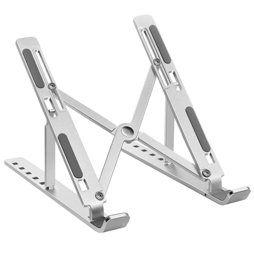 L1 Aluminium Portable Laptop Stand with Adjustable Height, Ventilated Foldable Lapdesk Notebook Stand with Carry Pouch for Laptops, MacBooks, Tablets and Books (Silver)
